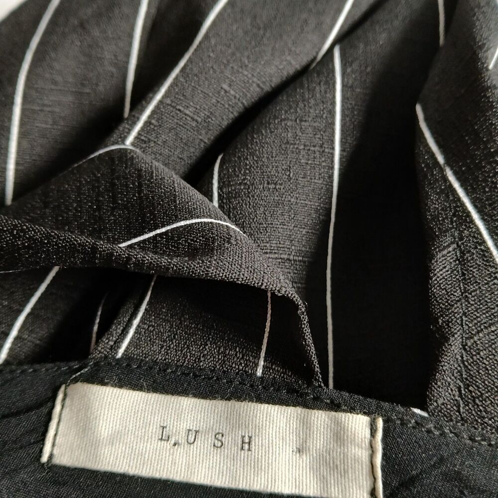 Lush Black White Pinstripe Open Back Criss Cross Shoulder Cutout Party Dress Med - Picture 12 of 13